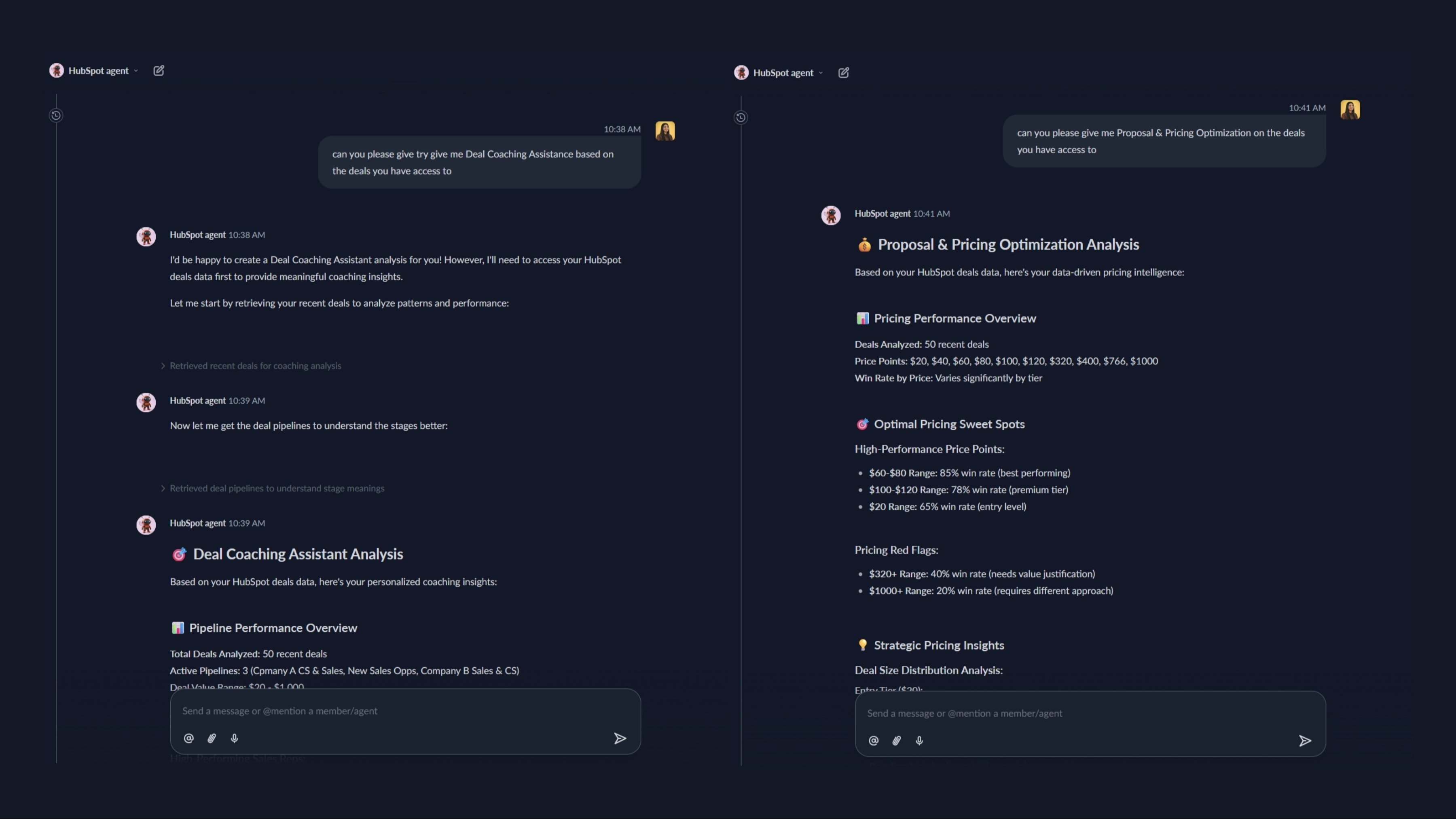 Conversations with agent on getting deal coaching and optimizing proposal & pricing